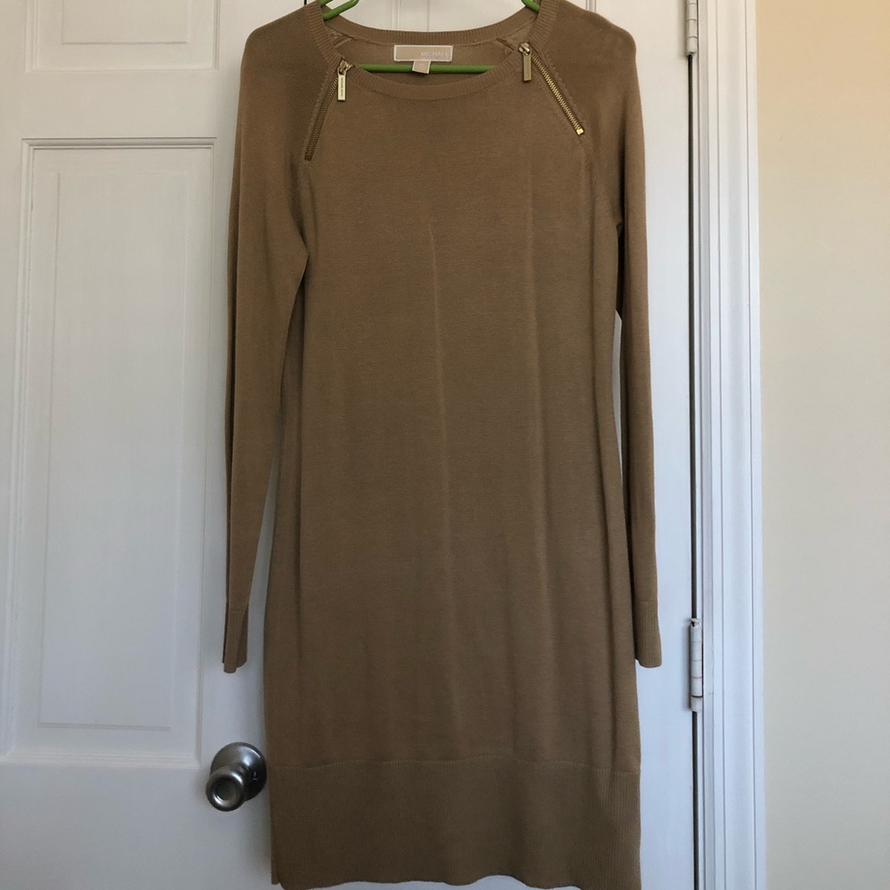 Michael Kors tan sweater dress with zippers XS